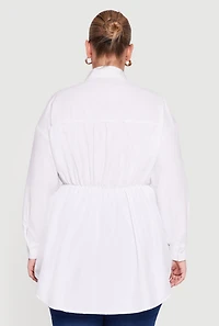 Plus Denim Corset Detail Button Down Long Sleeve Blouse