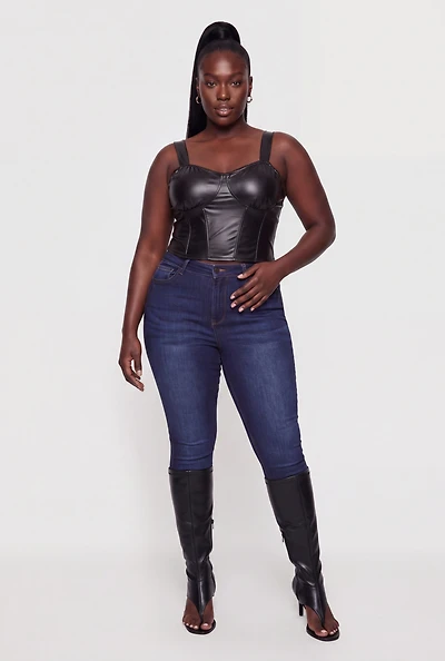 Plus Faux Leather Crochet Trim Corset Bustier Top