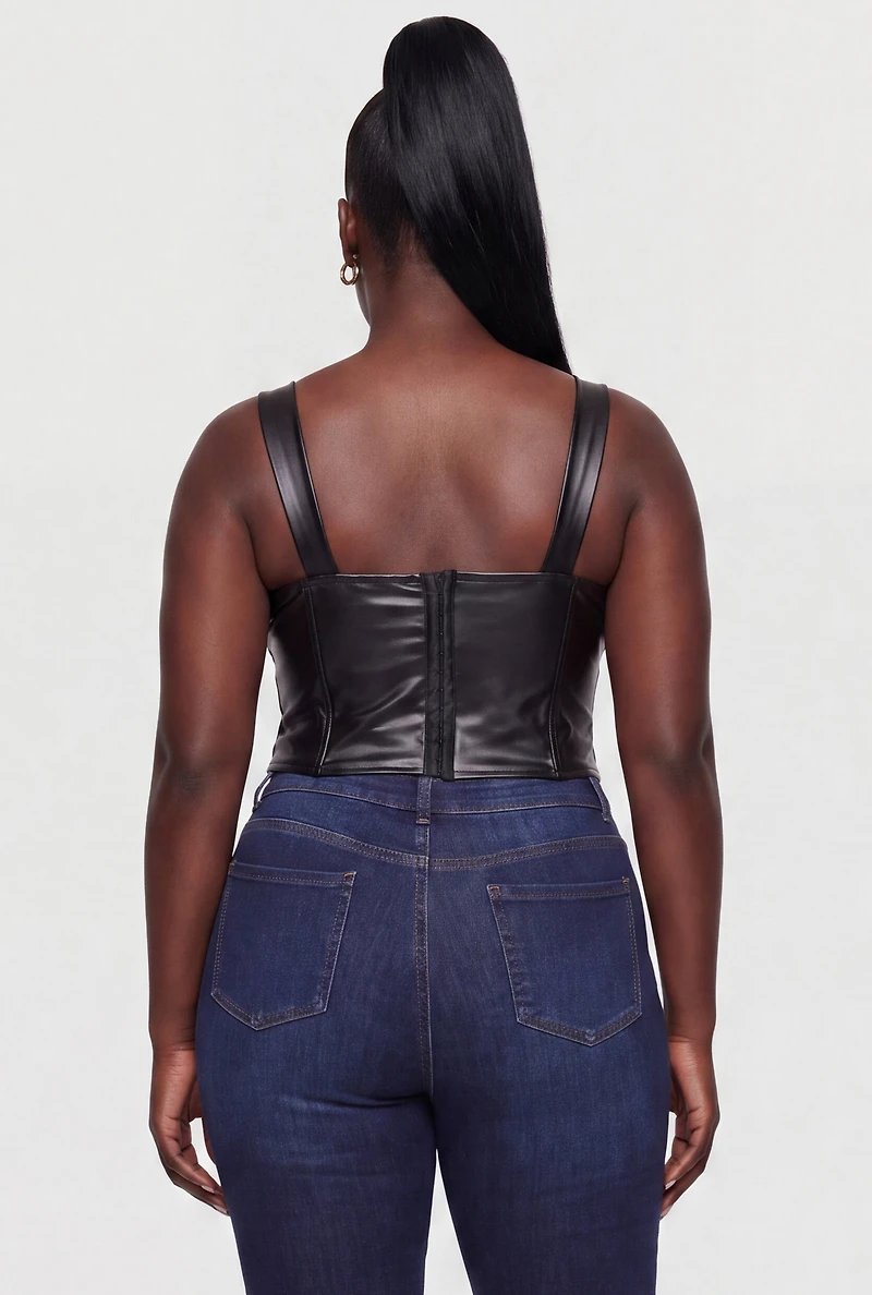 Plus Faux Leather Crochet Trim Corset Bustier Top
