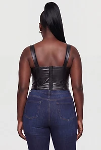 Plus Faux Leather Crochet Trim Corset Bustier Top