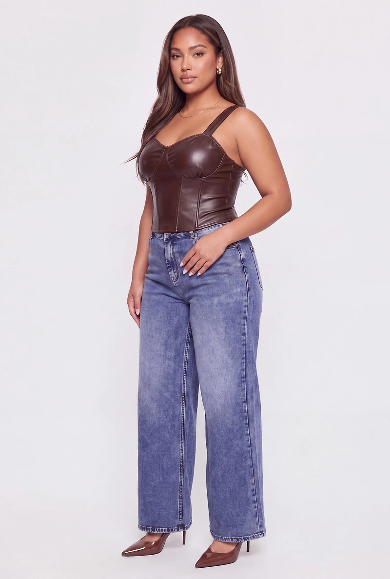 Plus Faux Leather Crochet Trim Corset Bustier Top