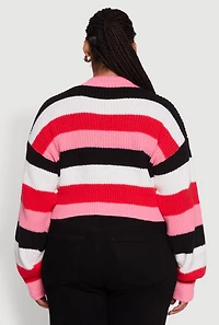 Womens Plus Size Daisy Striped Cropped Button Front Cardigan, Multi, Size 1X