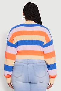 Womens Plus Size Daisy Striped Cropped Button Front Cardigan, Multi, Size 3X