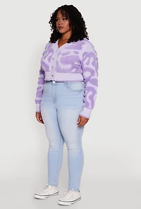 Womens Plus Size Tufted Knit Button Front Cropped Cardigan, Purple, Size 3X