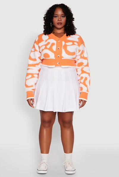 Womens Plus Size Tufted Knit Button Front Cropped Cardigan, Orange, Size 3X