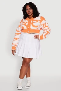 Womens Plus Size Tufted Knit Button Front Cropped Cardigan, Orange, Size 3X