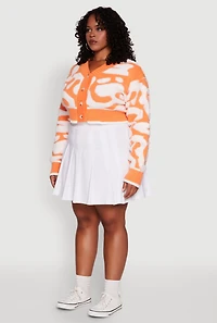 Womens Plus Size Tufted Knit Button Front Cropped Cardigan, Orange, Size 3X