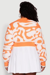 Womens Plus Size Tufted Knit Button Front Cropped Cardigan, Orange, Size 3X