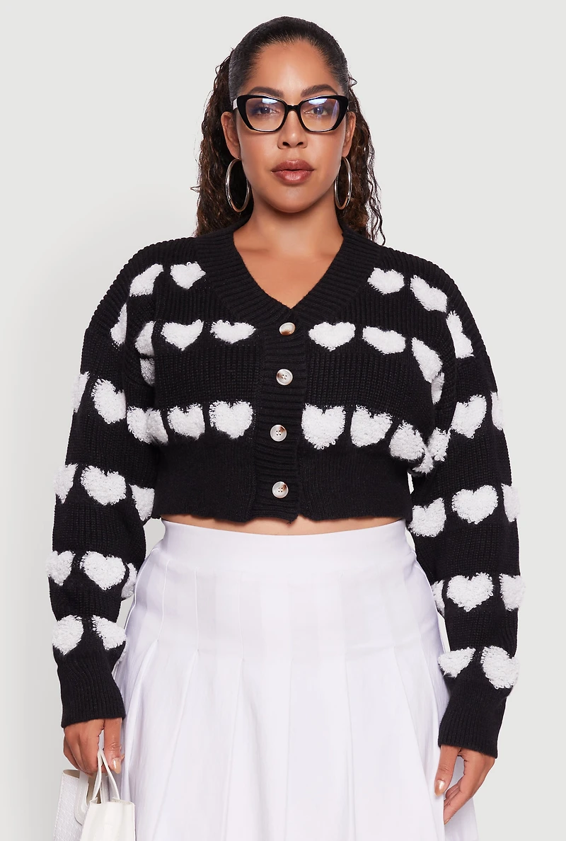 Womens Plus Heart Graphic Button Front Cardigan,