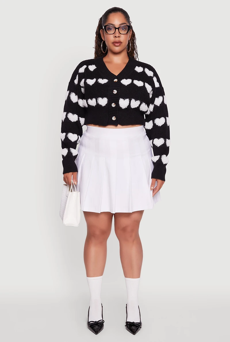 Womens Plus Heart Graphic Button Front Cardigan, 3X