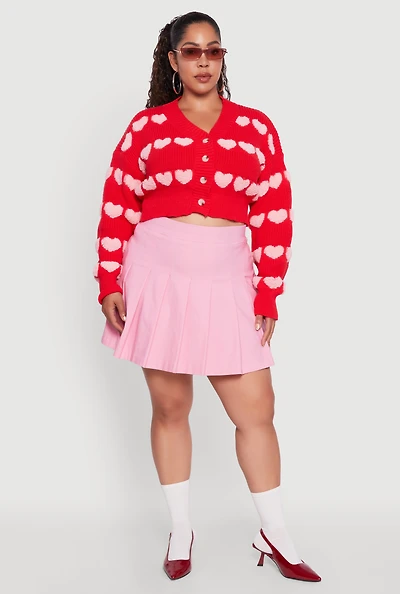 Womens Plus Size Heart Graphic Button Front Cardigan, Red, Size 3X