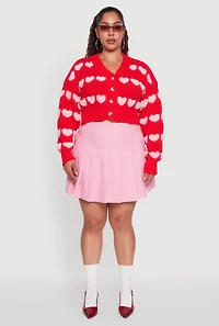 Womens Plus Size Heart Graphic Button Front Cardigan, Red, Size 3X