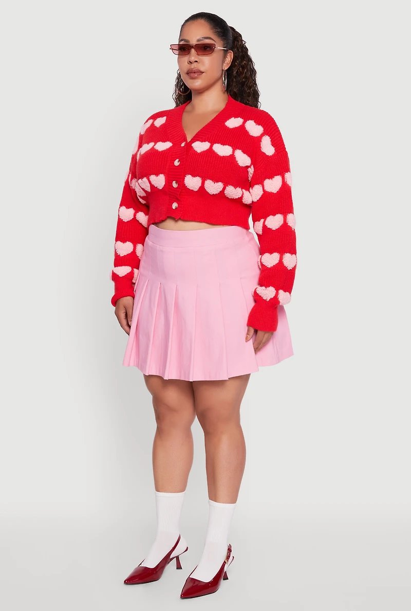 Womens Plus Size Heart Graphic Button Front Cardigan, Red, Size 3X