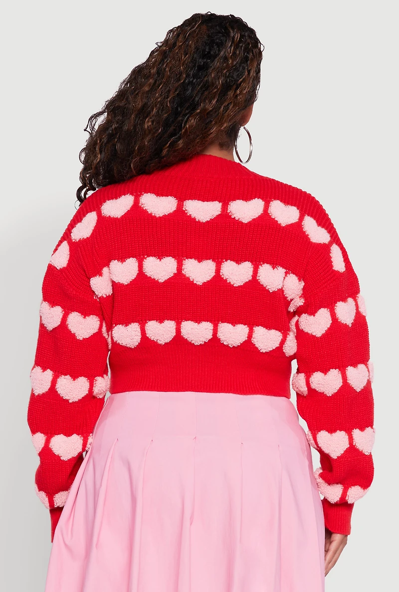 Womens Plus Size Heart Graphic Button Front Cardigan, Red, Size 3X