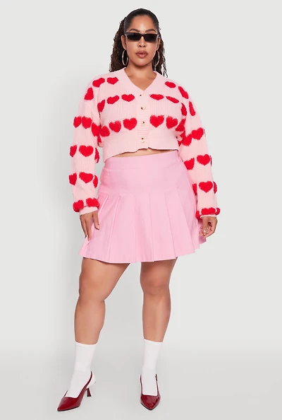 Womens Plus Heart Graphic Button Front Cardigan, 3X