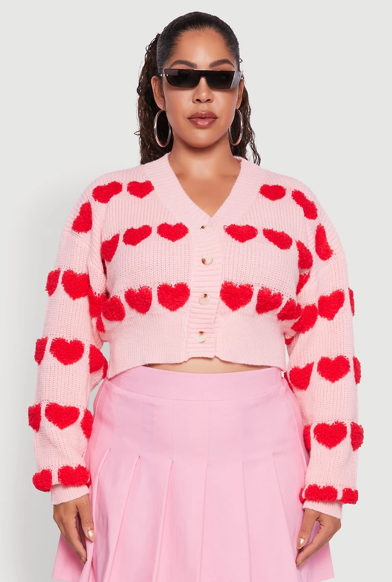 Plus Heart Graphic Button Front Cardigan