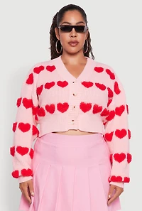 Plus Heart Graphic Button Front Cardigan