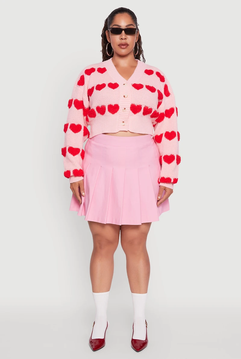 Plus Heart Graphic Button Front Cardigan