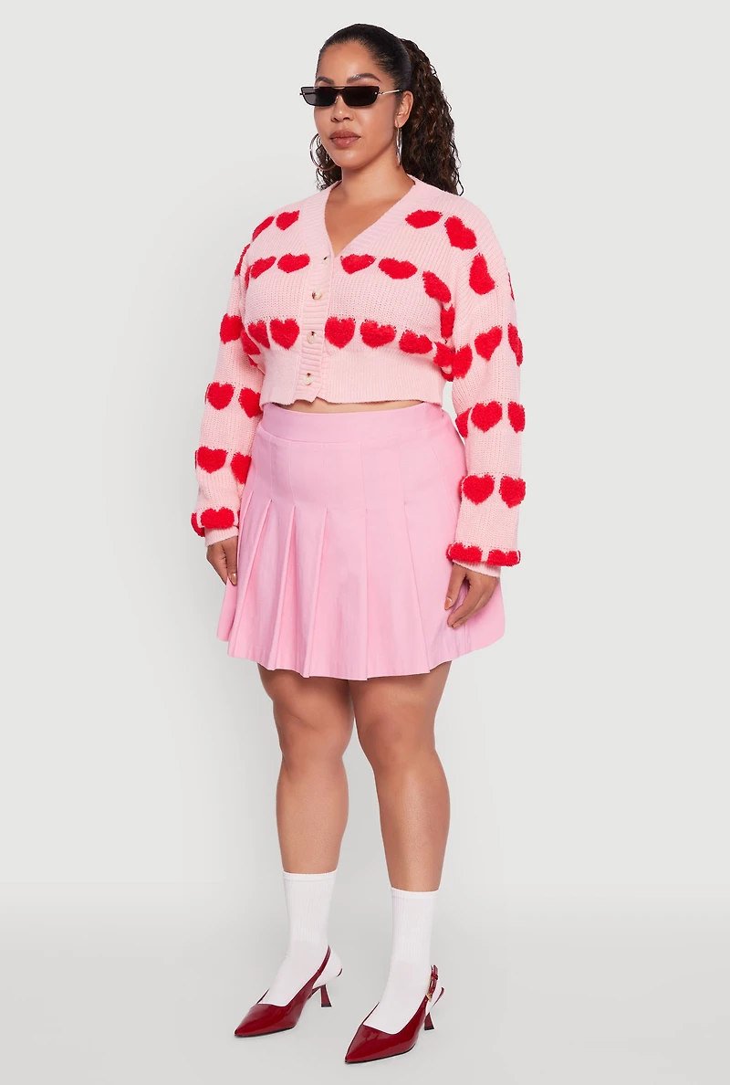 Womens Plus Heart Graphic Button Front Cardigan, Pink,
