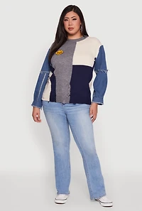 Plus Daisy Color Blocked Denim Sleeve Sweater