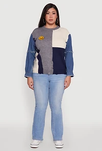 Plus Daisy Color Blocked Denim Sleeve Sweater