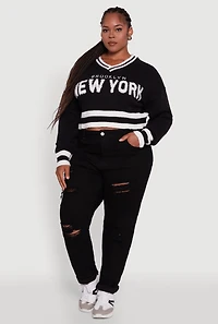 Womens Plus Size Daisy Brooklyn New York Cropped Sweater, Black, Size 3X