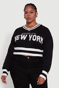 Womens Plus Size Daisy Brooklyn New York Cropped Sweater, Black, Size 3X