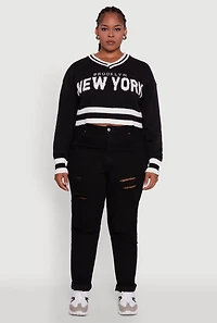 Womens Plus Size Daisy Brooklyn New York Cropped Sweater, Black, Size 3X