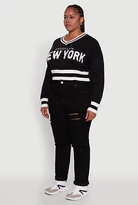 Womens Plus Size Daisy Brooklyn New York Cropped Sweater, Black, Size 3X