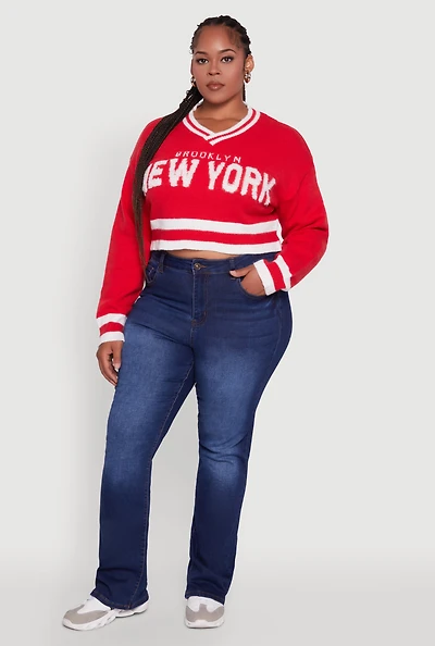 Womens Plus Size Daisy Brooklyn New York Cropped Sweater, Red, Size 3X