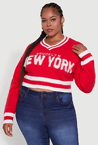 Womens Plus Size Daisy Brooklyn New York Cropped Sweater, Red, Size 3X