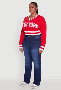Womens Plus Size Daisy Brooklyn New York Cropped Sweater, Red, Size 3X