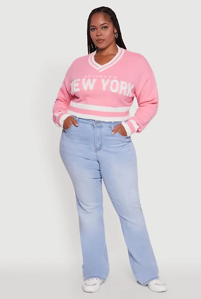 Womens Plus Size Daisy Brooklyn New York Cropped Sweater, Pink, Size 2X