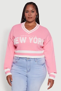 Womens Plus Size Daisy Brooklyn New York Cropped Sweater, Pink, Size 2X