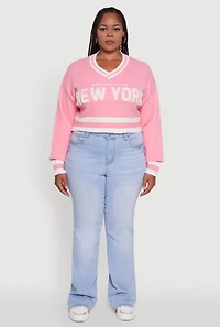 Womens Plus Size Daisy Brooklyn New York Cropped Sweater, Pink, Size 2X