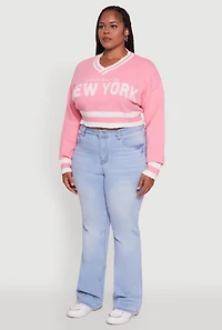 Womens Plus Size Daisy Brooklyn New York Cropped Sweater, Pink, Size 2X