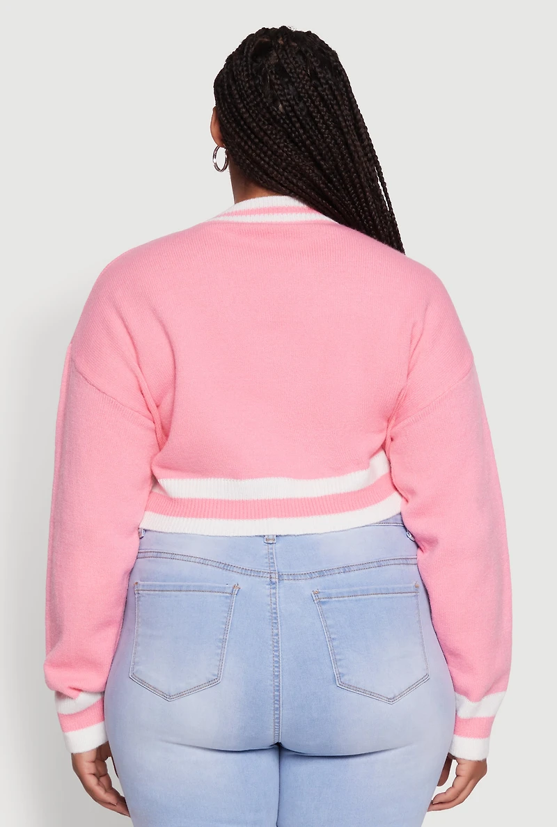 Womens Plus Size Daisy Brooklyn New York Cropped Sweater, Pink, Size 2X
