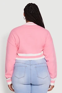 Womens Plus Size Daisy Brooklyn New York Cropped Sweater, Pink, Size 2X
