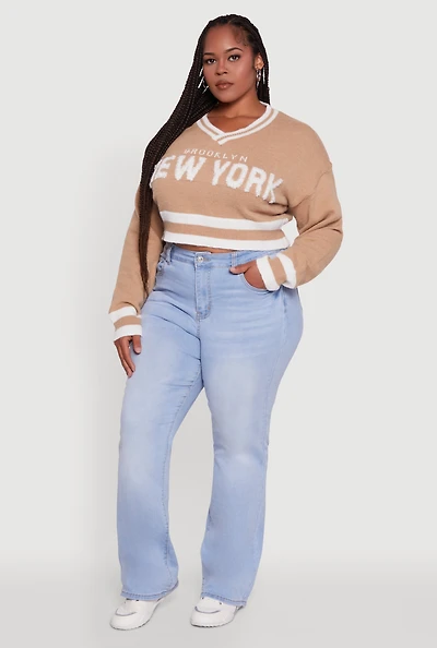 Womens Plus Daisy Brooklyn New York Cropped Sweater,