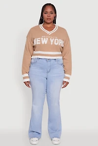Womens Plus Size Daisy Brooklyn New York Cropped Sweater, Beige, Size 3X