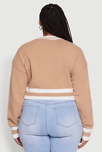 Womens Plus Size Daisy Brooklyn New York Cropped Sweater, Beige, Size 3X