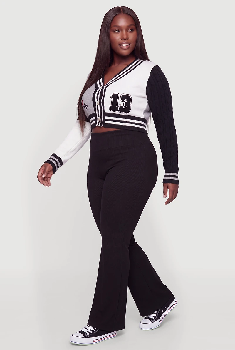 Plus Varsity Graphic Cropped Cardigan