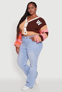 Plus Daisy Color Blocked Striped W Initial Cardigan