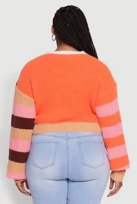 Plus Daisy Color Blocked Striped W Initial Cardigan