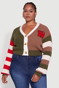 Plus Daisy Color Blocked Striped W Initial Cardigan