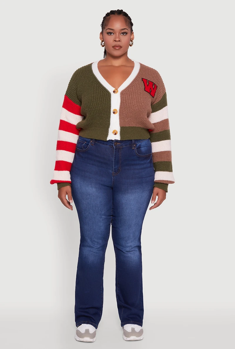 Plus Daisy Color Blocked Striped W Initial Cardigan