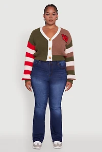 Plus Daisy Color Blocked Striped W Initial Cardigan