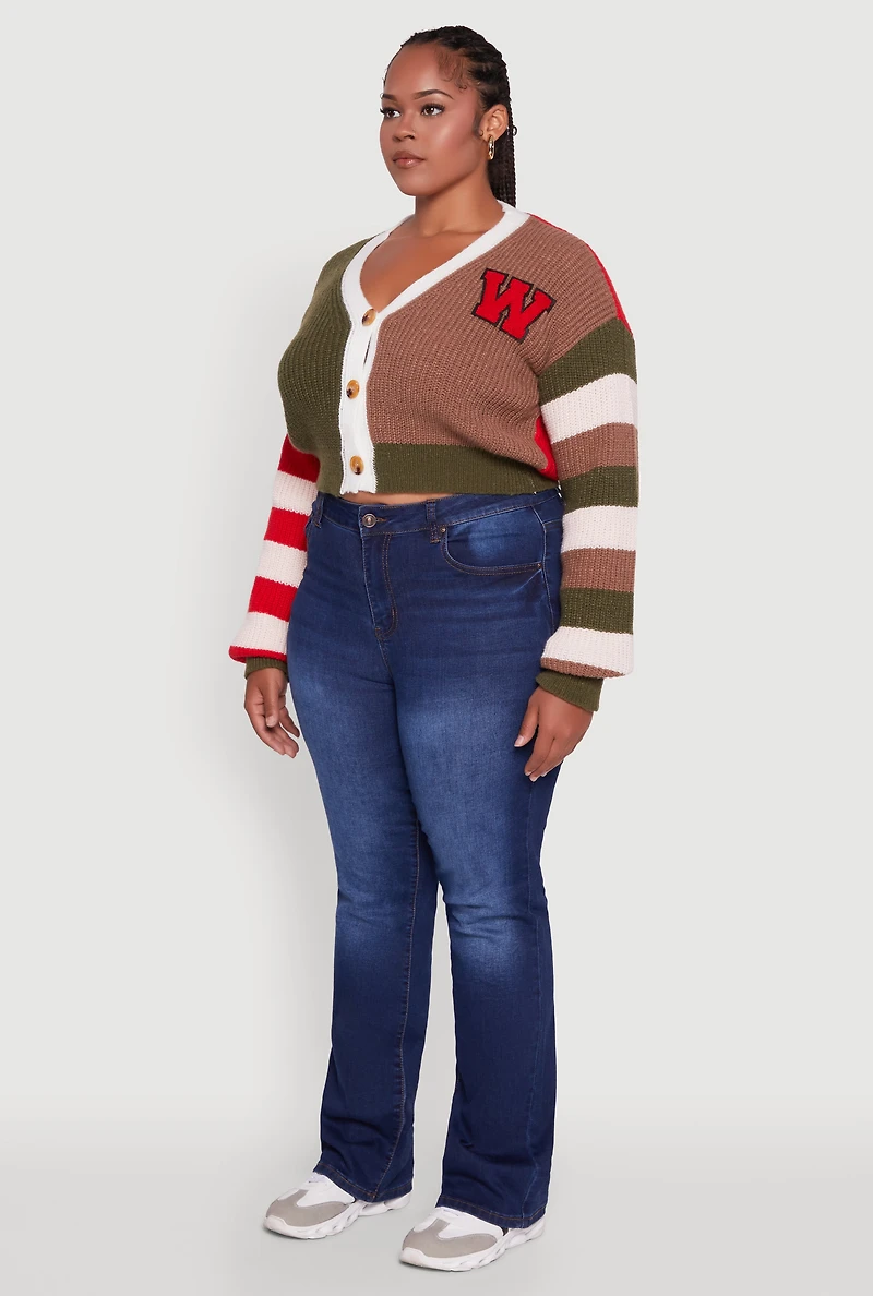 Plus Daisy Color Blocked Striped W Initial Cardigan