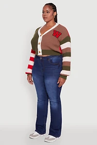 Plus Daisy Color Blocked Striped W Initial Cardigan