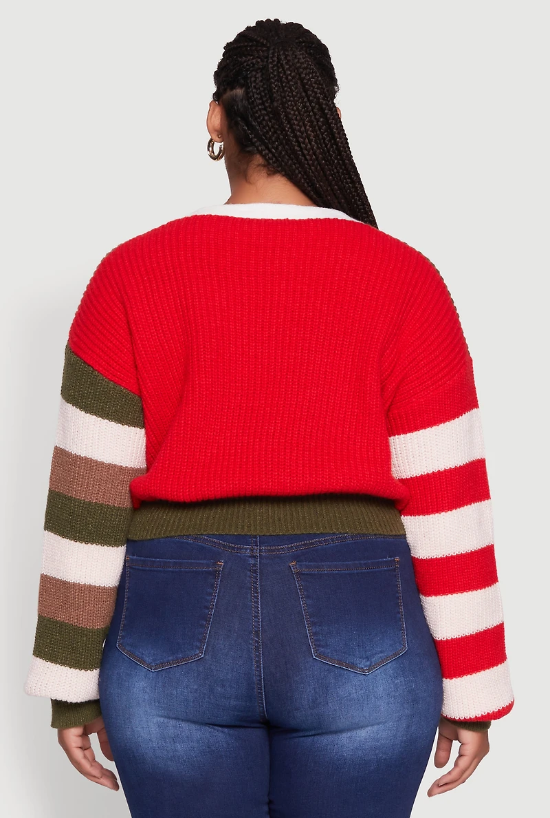 Plus Daisy Color Blocked Striped W Initial Cardigan